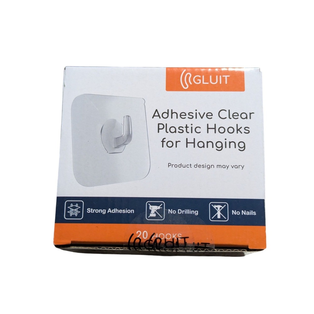 Gluit Adhesive Plastic Clear Hooks Transparent Utility Hook (20 Small Hooks)